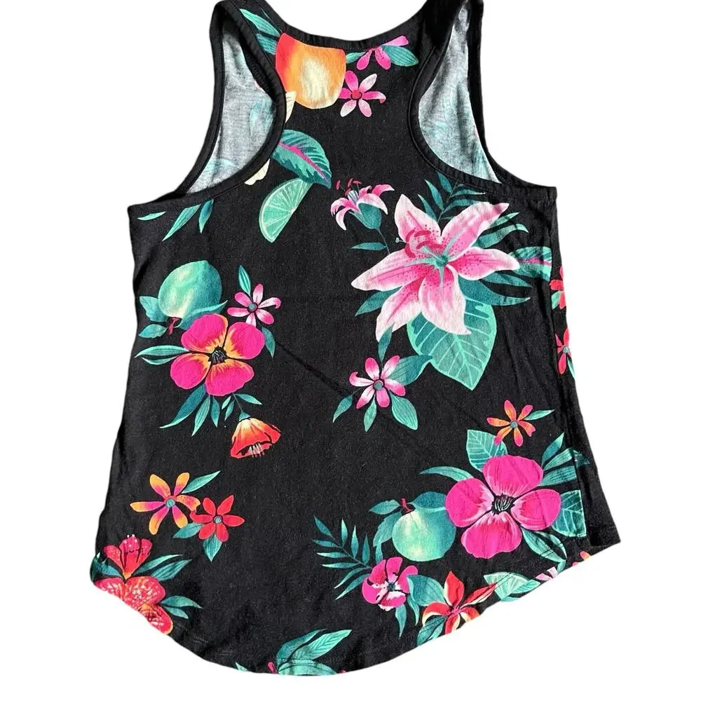 Girls L 10-12 Old Navy Bright Tropical Floral Black Sleeveless Softest Tank Top